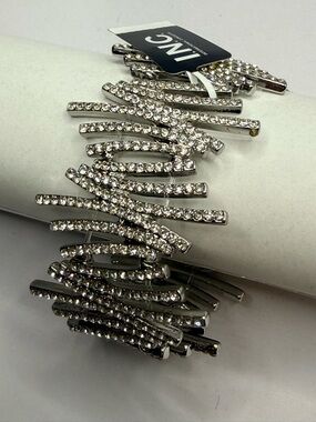 INC International Concepts Silver Crystal Multi-Bar Stretch Bracelet